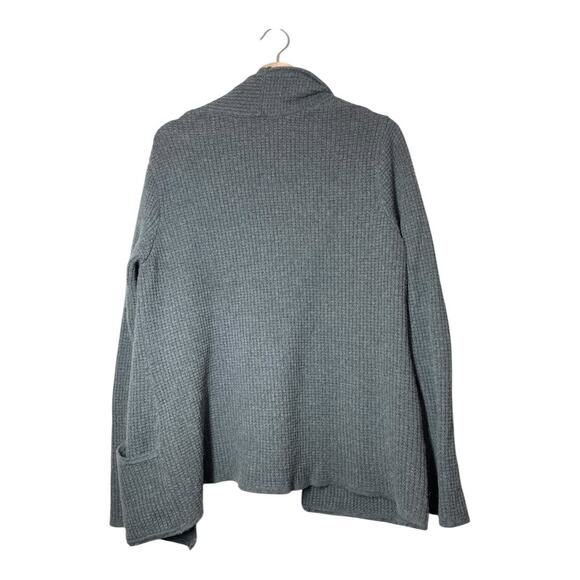 Fair Indigo Waffle Weave Gray Cardigan Size Large Cotton Alpaca Blend Made Peru - Picture 2 of 4